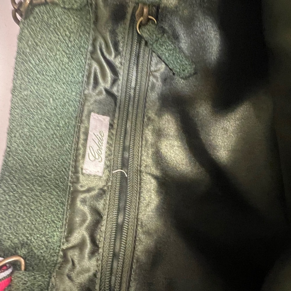 Goldie Limited Edition 4 Olive Green Textured Tote Bag Pink Ribbon Chain Strap - Picture 3 of 9